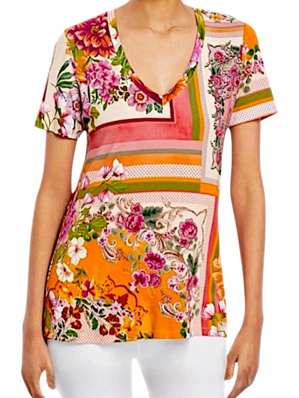 Johnny Was Janie V Neck Short Sleeve Tee
